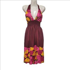 Halter Colorful Dress Summer Halter Dress in Pink Orange and Maroon Floral Print
